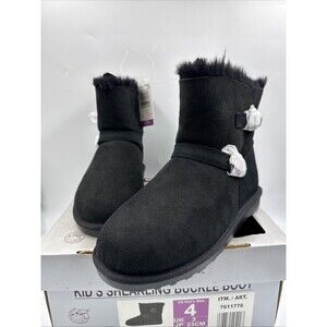 NEW Kirkland Signature Kids' Shearling Buckle Boots - Size 4 Black